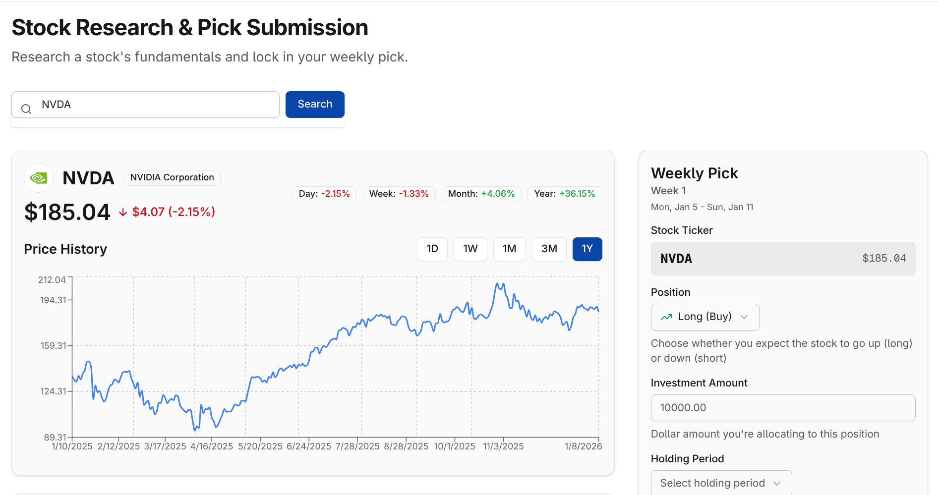 Stock research interface